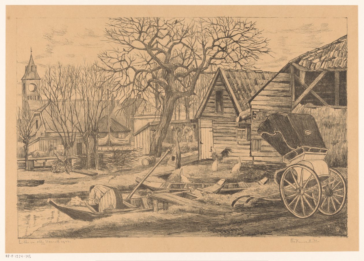 Dorp aan het water door Otto Hanrath (signed by artist)
