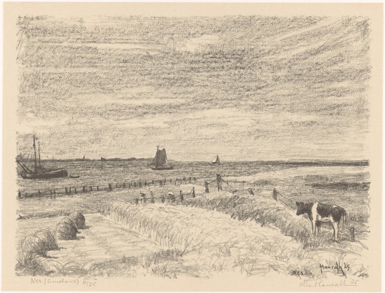 Nes (Ameland) door Otto Hanrath (signed by artist)