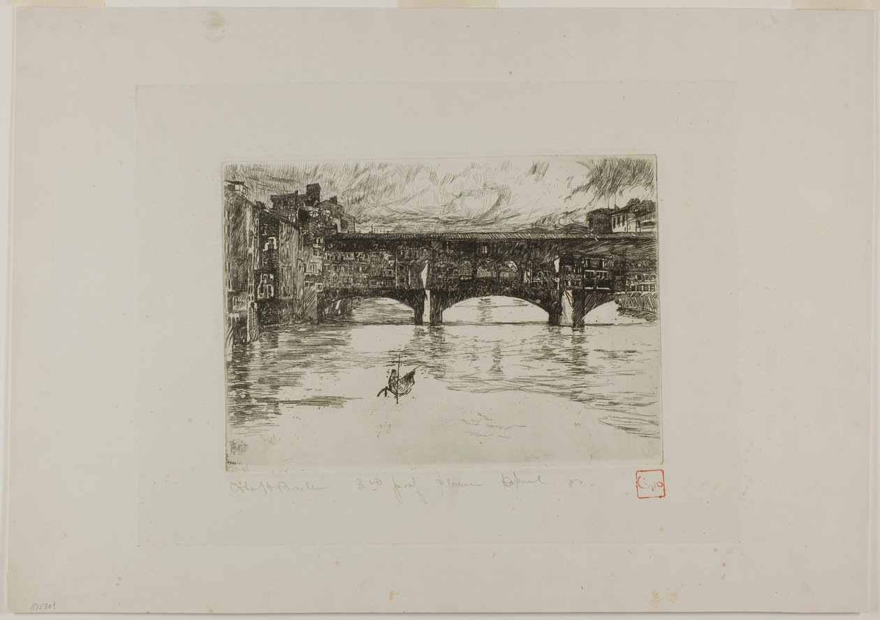 Ponte Vecchio, vernietigde plaat door Otto Henry Bacher