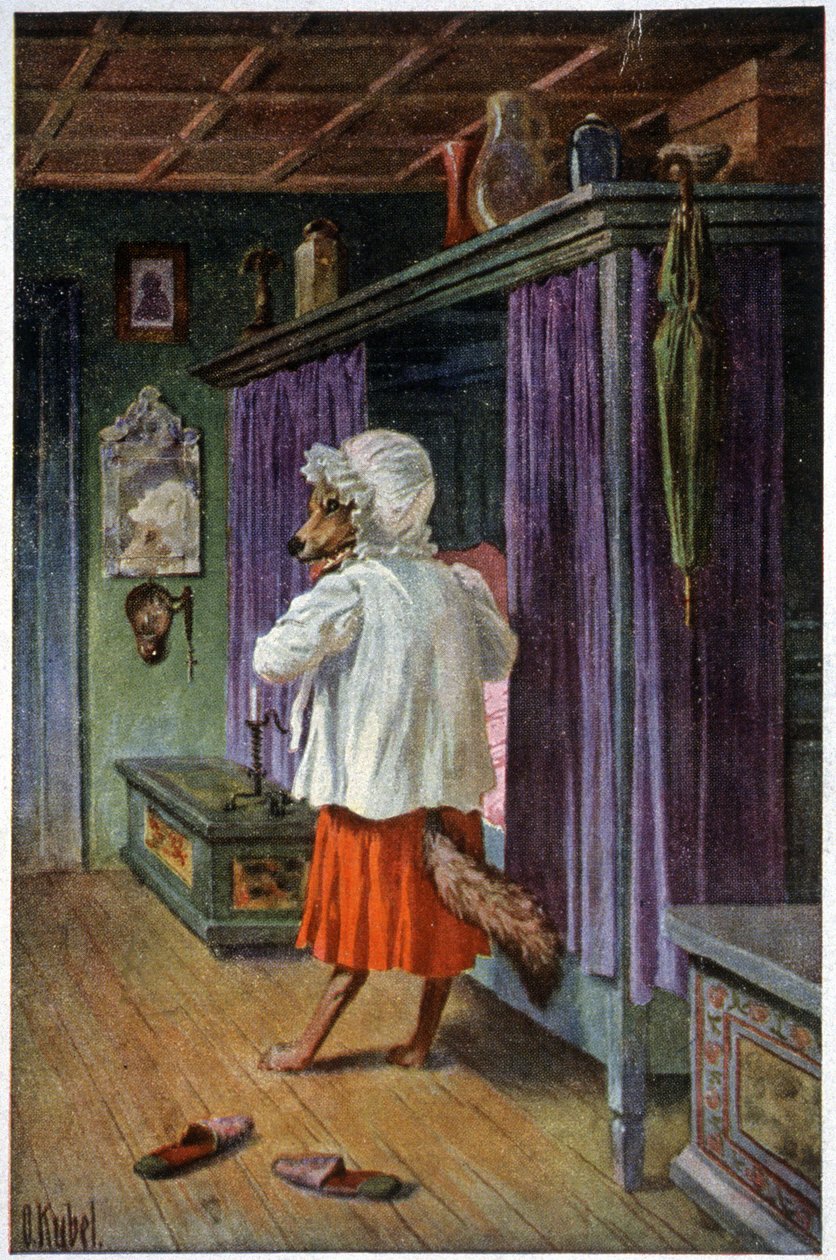 De wolf vermomt zich als grootmoeder, c.1910 door Otto Kubel