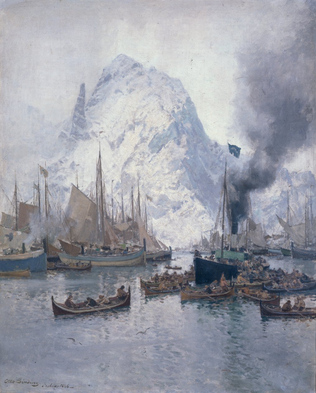 Aankomst van Agnsilddamperen, Svolvaer door Otto Ludvig Sinding