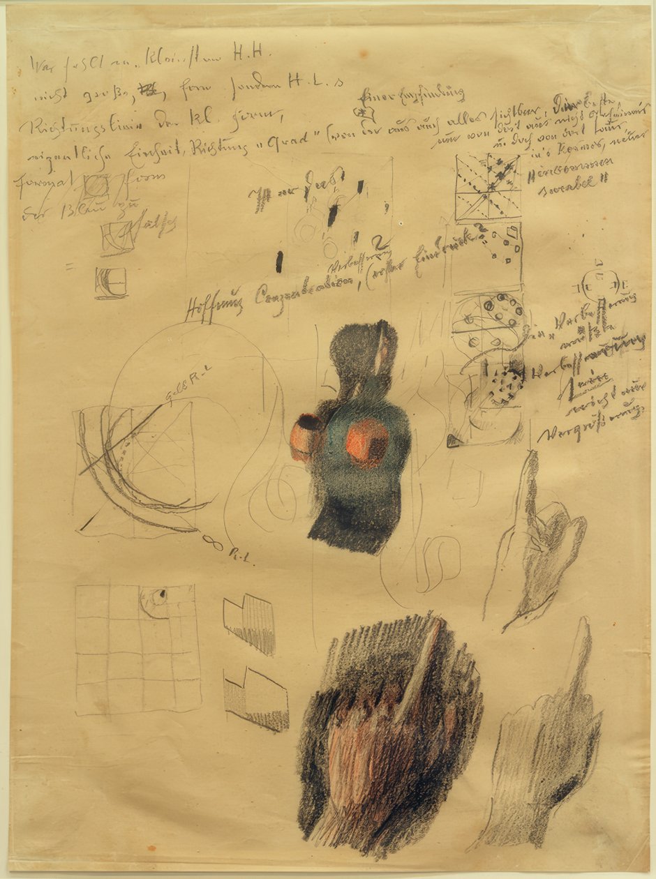 Schetsblad met compositie- en handstudies (detail) door Otto Meyer Amden