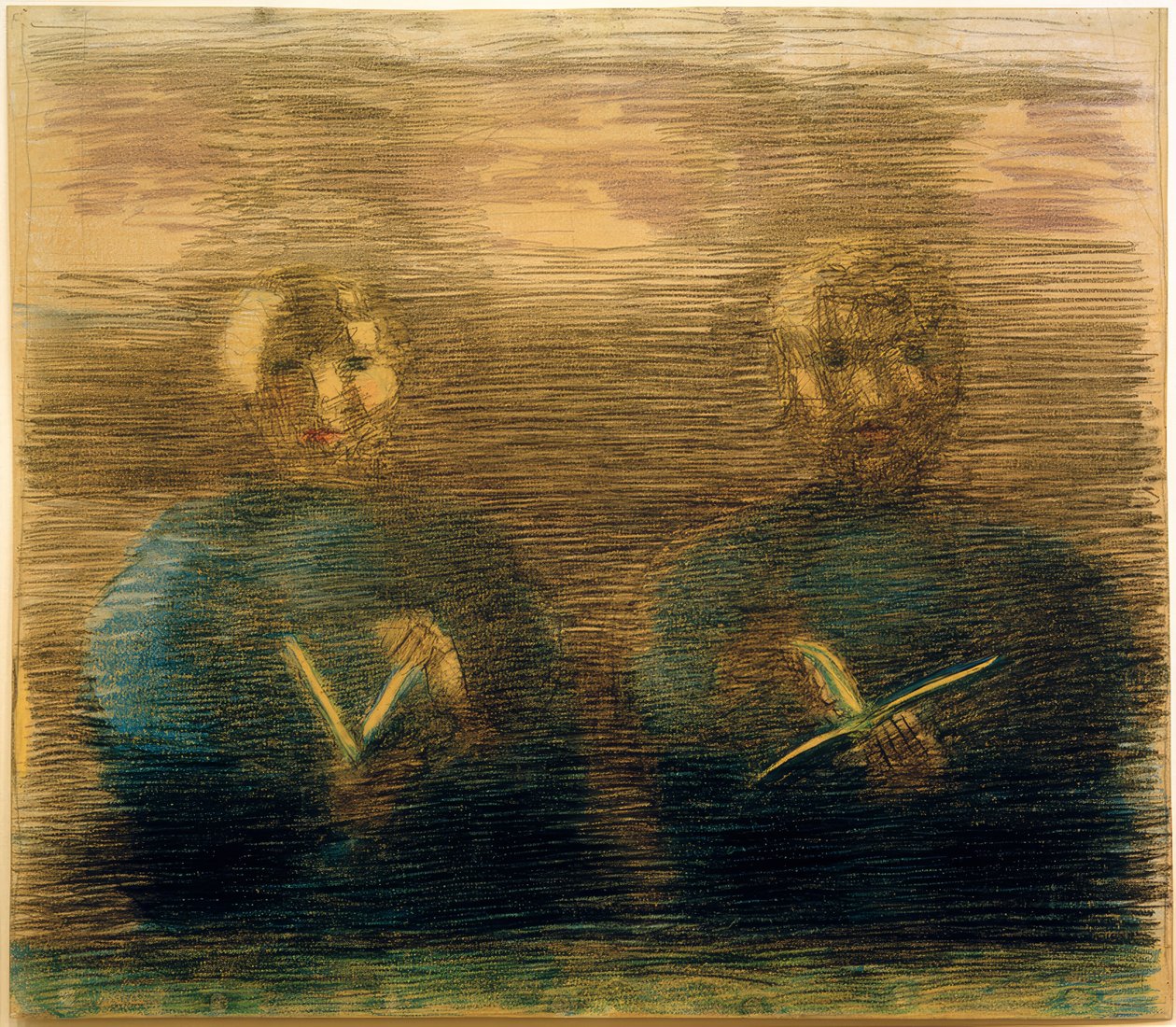 Voorbereiding (devotie in de eetzaal). Deelstudie (twee jongens met zangboeken) door Otto Meyer Amden