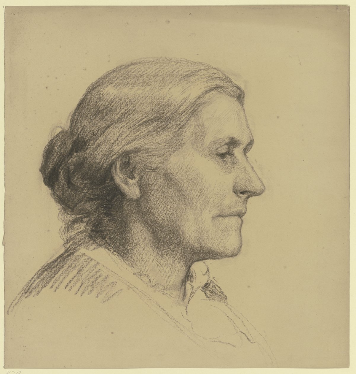 Portret van een oudere dame, naar rechts gekeerd door Otto Scholderer