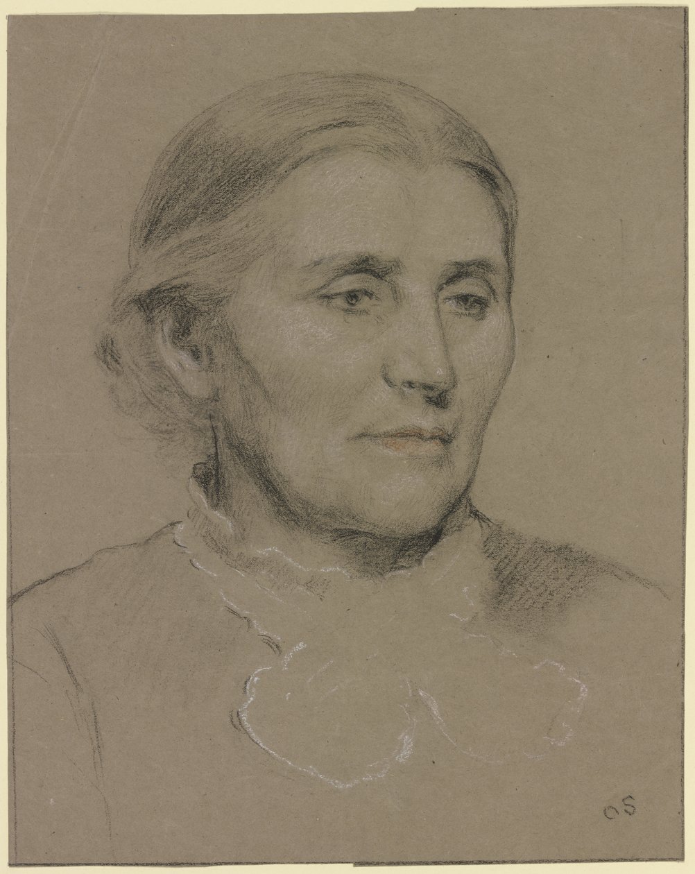 Portret van een oudere dame naar rechts gewend door Otto Scholderer