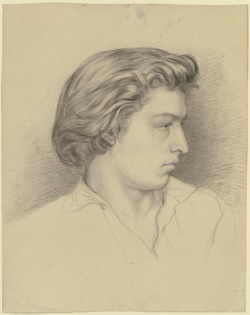 Portret van een jonge man in profiel naar rechts door Otto Scholderer