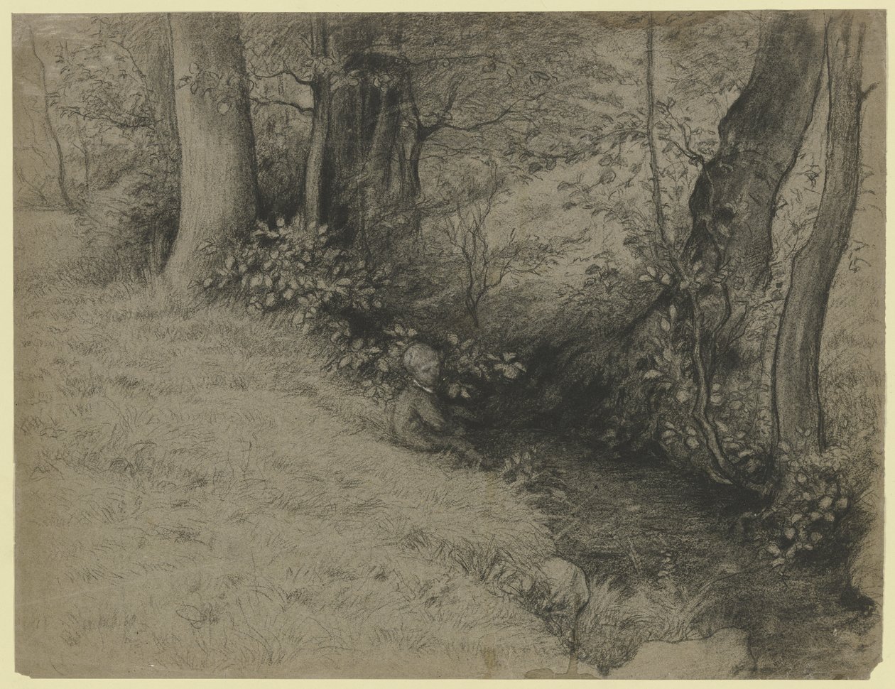 Beeklandschap met jongens door Otto Scholderer