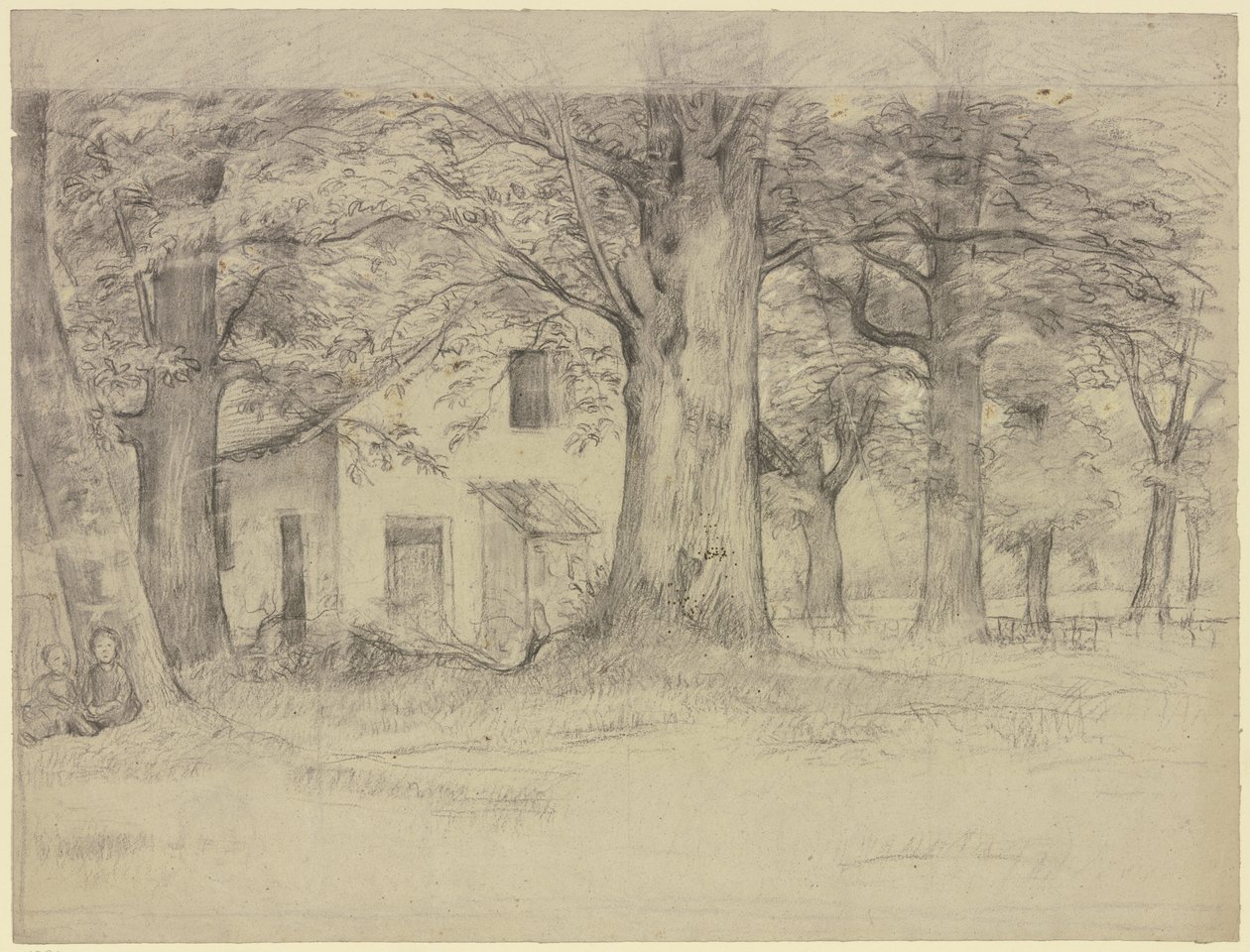 Huis achter de bomen door Otto Scholderer