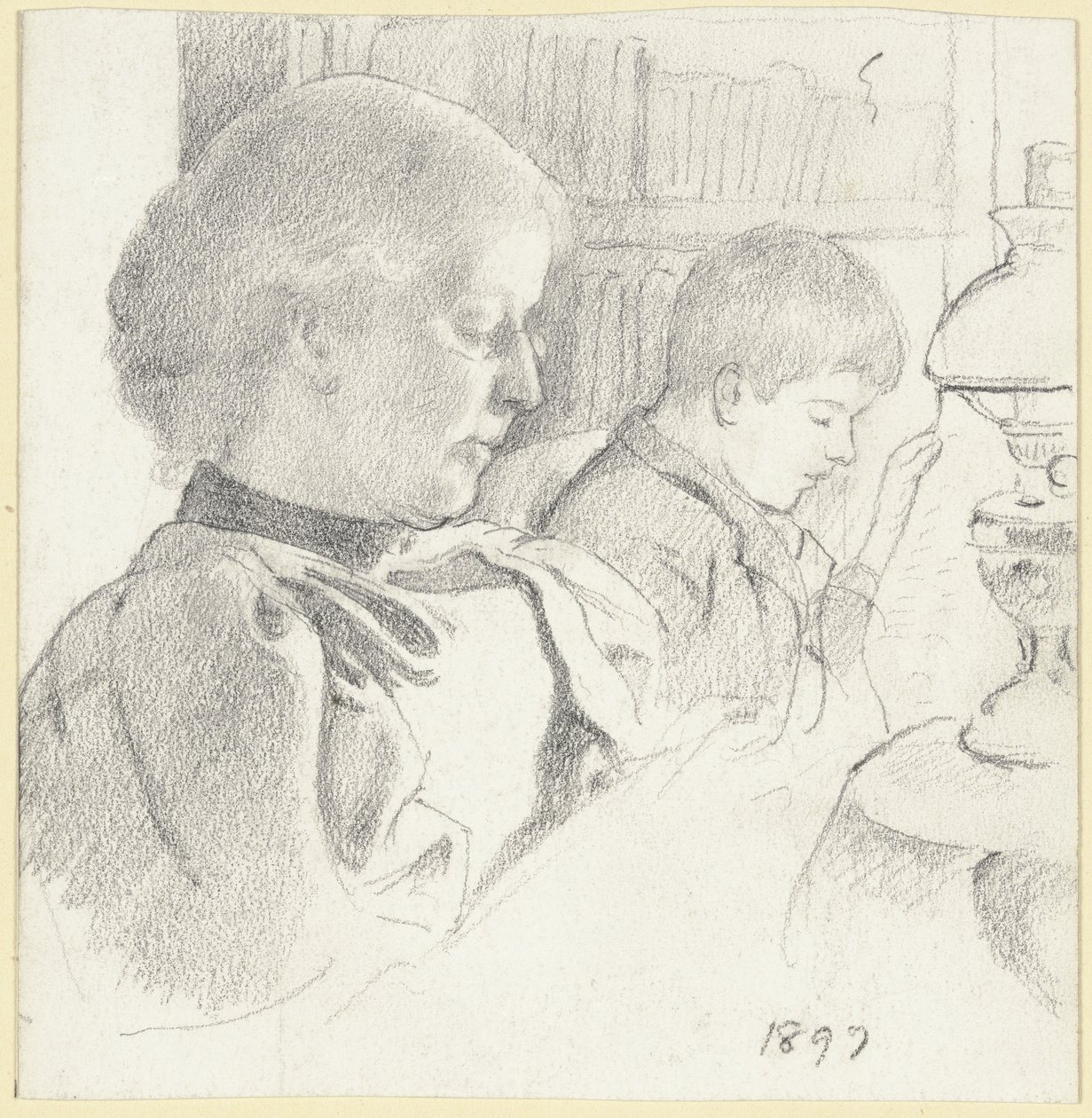 Luise Scholderer en Victor aan het lezen door Otto Scholderer
