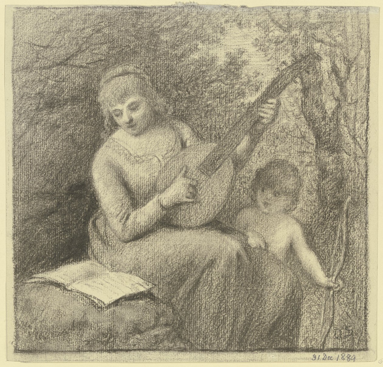 Muzicerende vrouw met Cupido’s door Otto Scholderer
