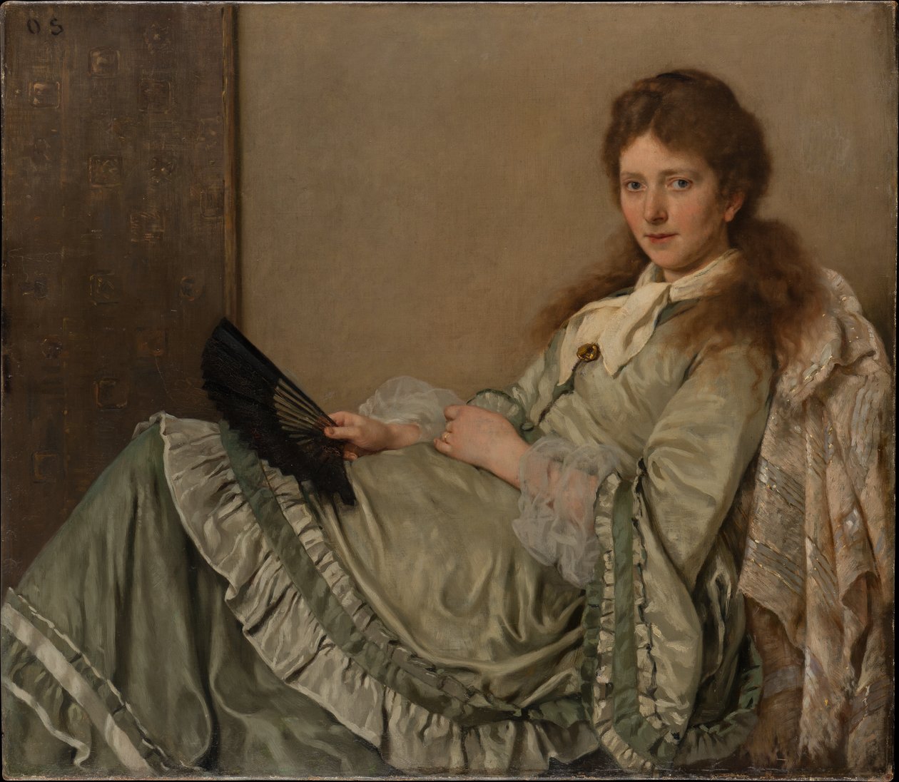 Portret van de vrouw van de kunstenaar op de poef door Otto Scholderer