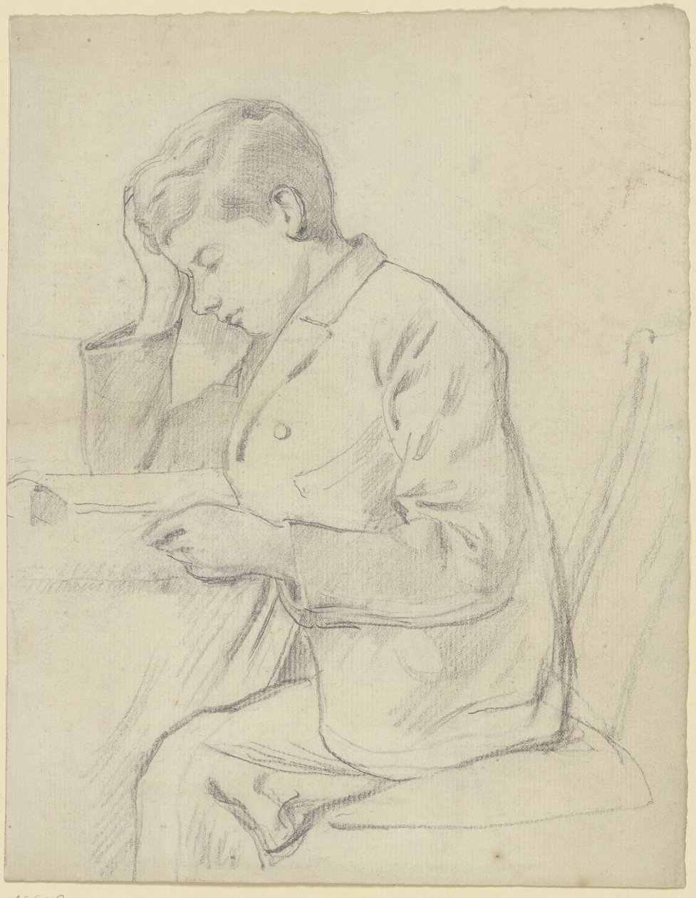 Victor Scholderer zit aan tafel te lezen door Otto Scholderer