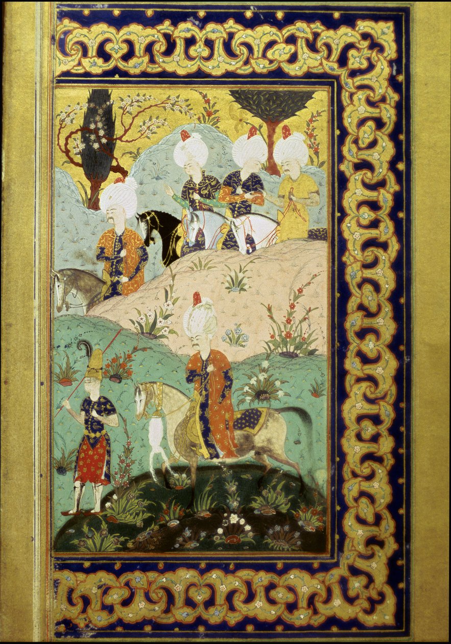 Ottomaanse Rijk: voorstelling van Sultan Selim I genaamd de Verschrikkelijke (1470-1520) te paard. Miniatuur uit de Divan (gedichtencollectie) geschreven door Sultan Selim I. (Ms. FY1330, fol. 27) 16e eeuw. Istanbul, Universiteitsbibliotheek door Ottoman School