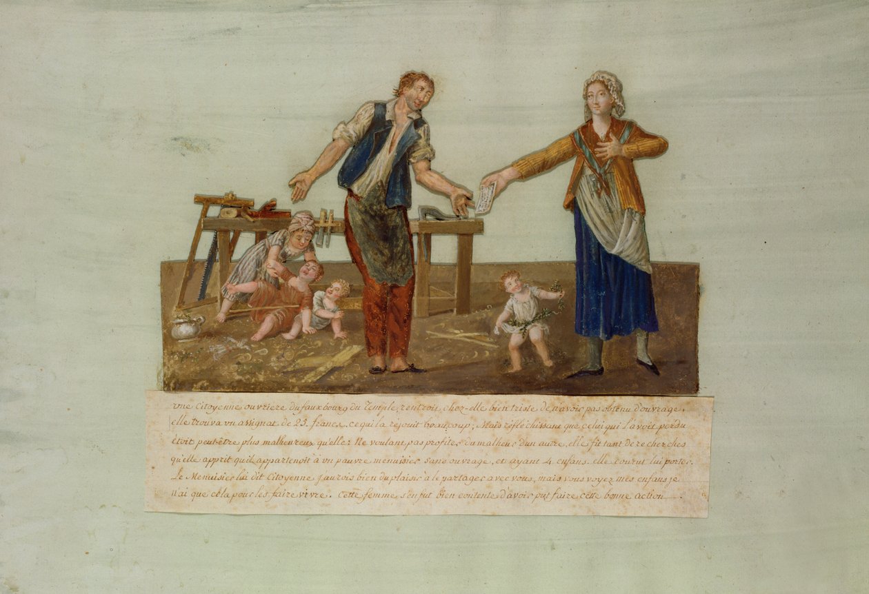 De eerlijkheid van een vrouwelijke burger van de Tempelwijk in Parijs door P. A. and J.B. Lesueur