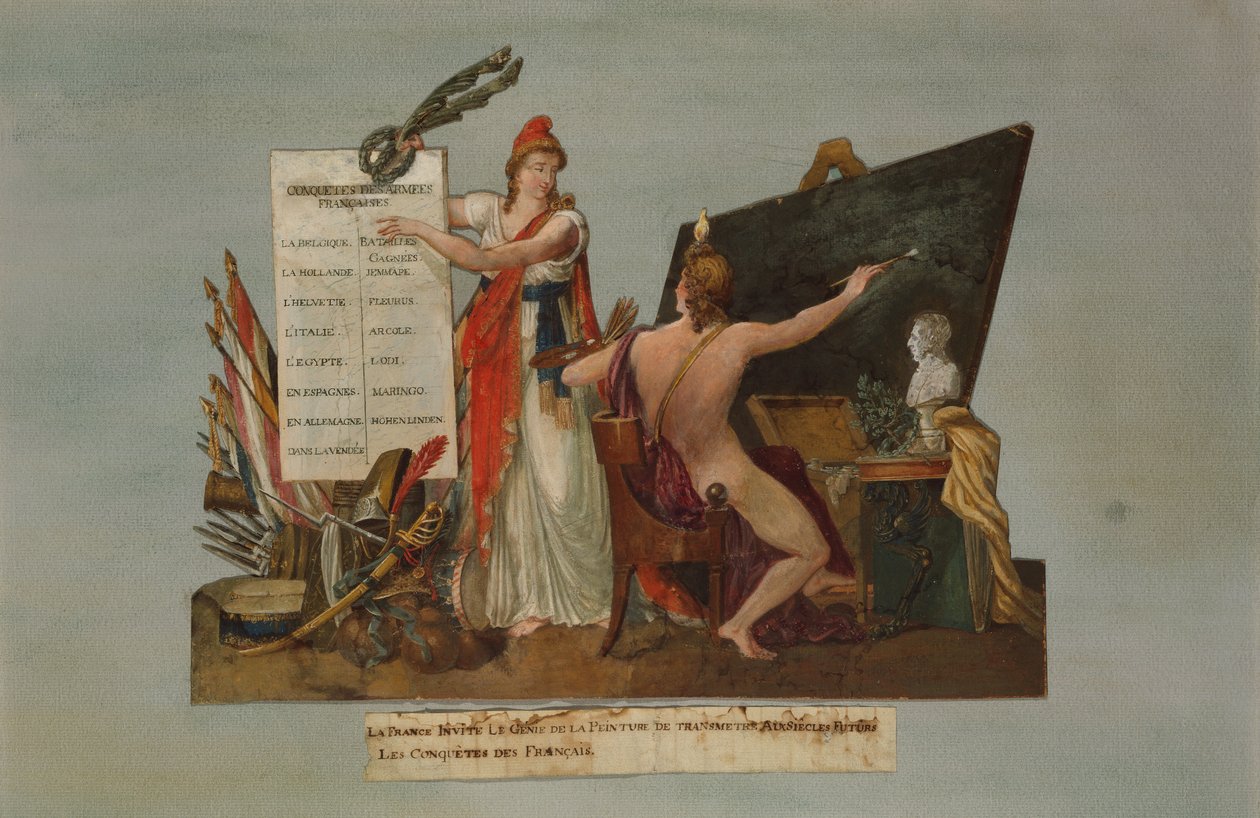 Frankrijk nodigt het genie van de schilderkunst uit om aan toekomstige generaties het verhaal van Franse veroveringen en de overwinningen van haar legers over te brengen door P. A. and J.B. Lesueur
