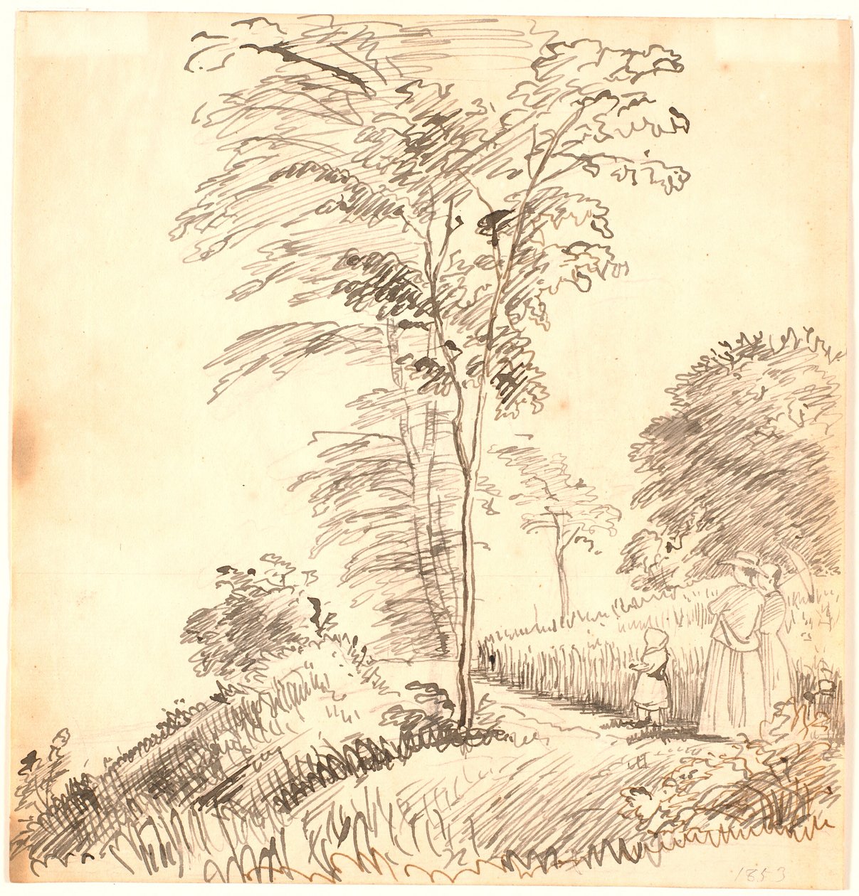 Wandelaars op pad (mogelijk Vedbæk) door P.C. Skovgaard