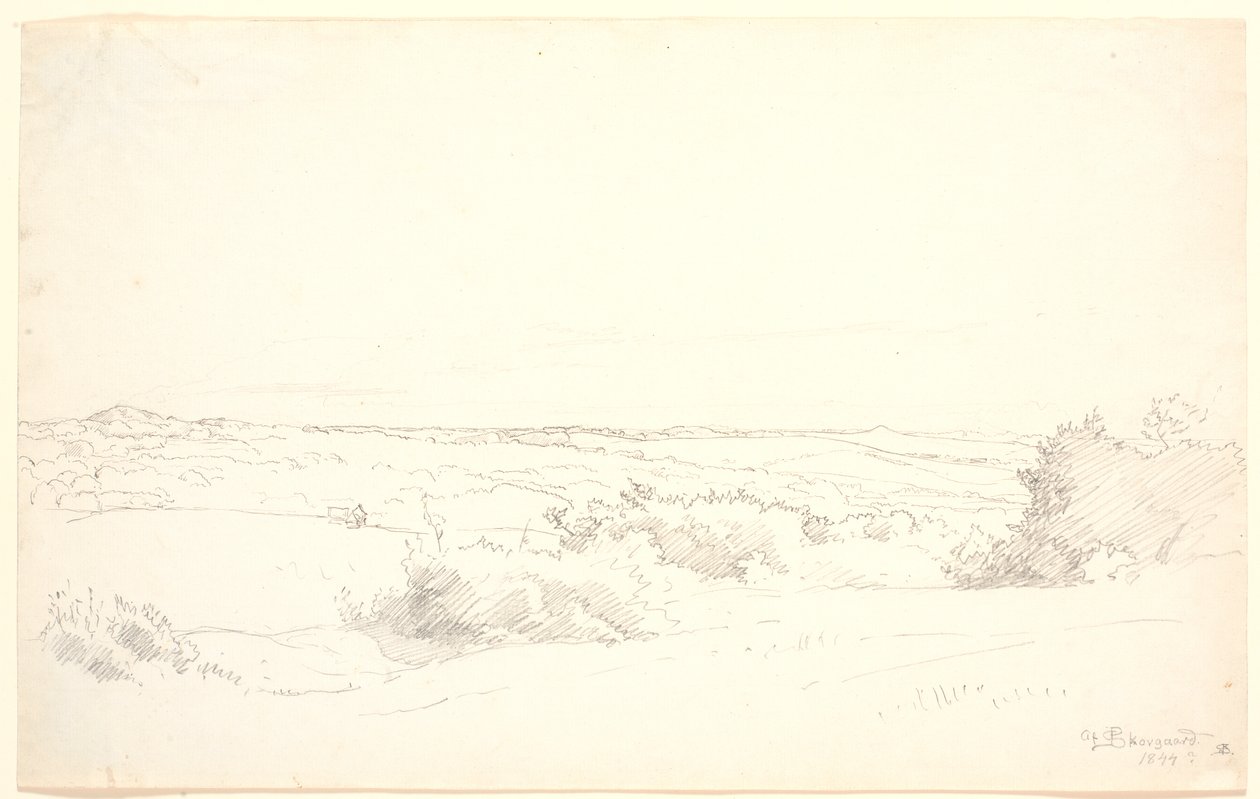 Uitzicht over een heuvelachtig landschap door P.C. Skovgaard