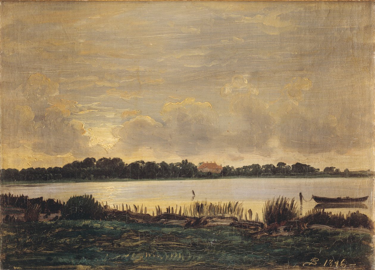 Uitzicht over Præstø Fjord richting het landhuis van Nysø door P.C. Skovgaard