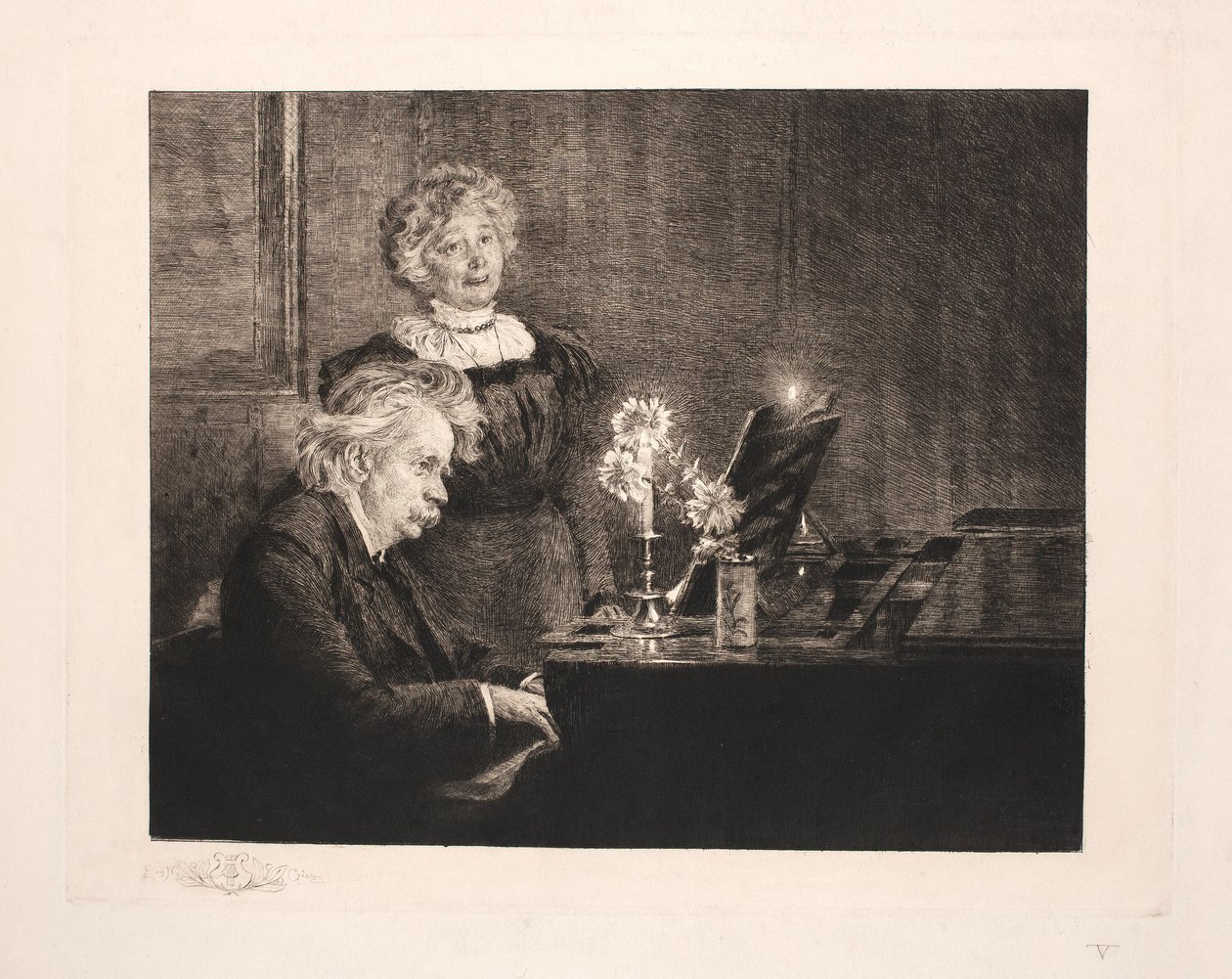 Edvard en Nina Grieg aan de piano door Peder Severin Krøyer