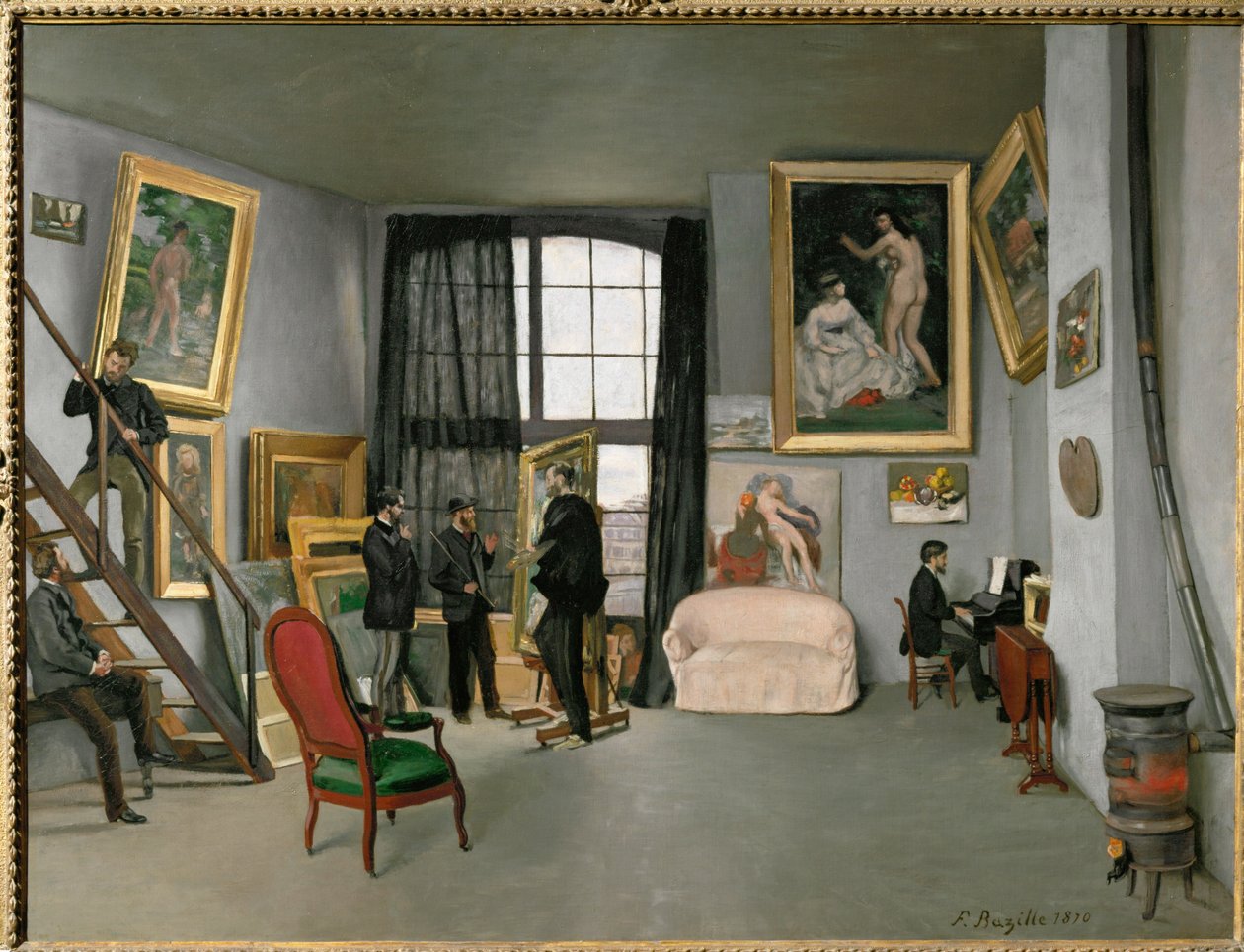 Het atelier van de schilder in de rue de La Condamine (olieverf op doek) door P. A. and Bazille Frederic (1841-70) Renoir