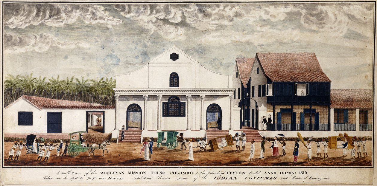 Een zuidelijk uitzicht op het Wesleyan Mission House, Colombo op het eiland Ceylon, opgericht Anno Domini 1816, ca. 1816 door P. van Houten