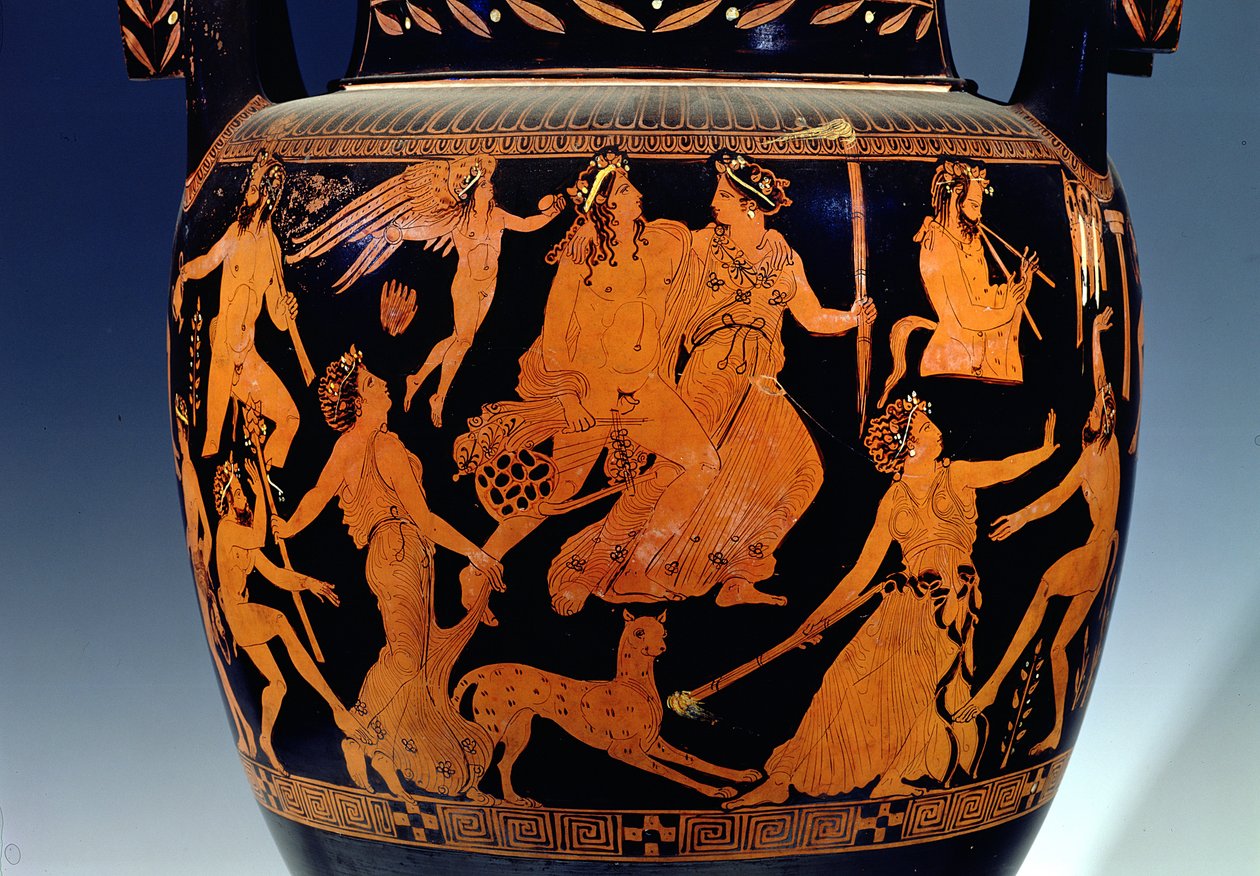 Attische roodfigurige volute-krater (detail) door Painter Pronomos