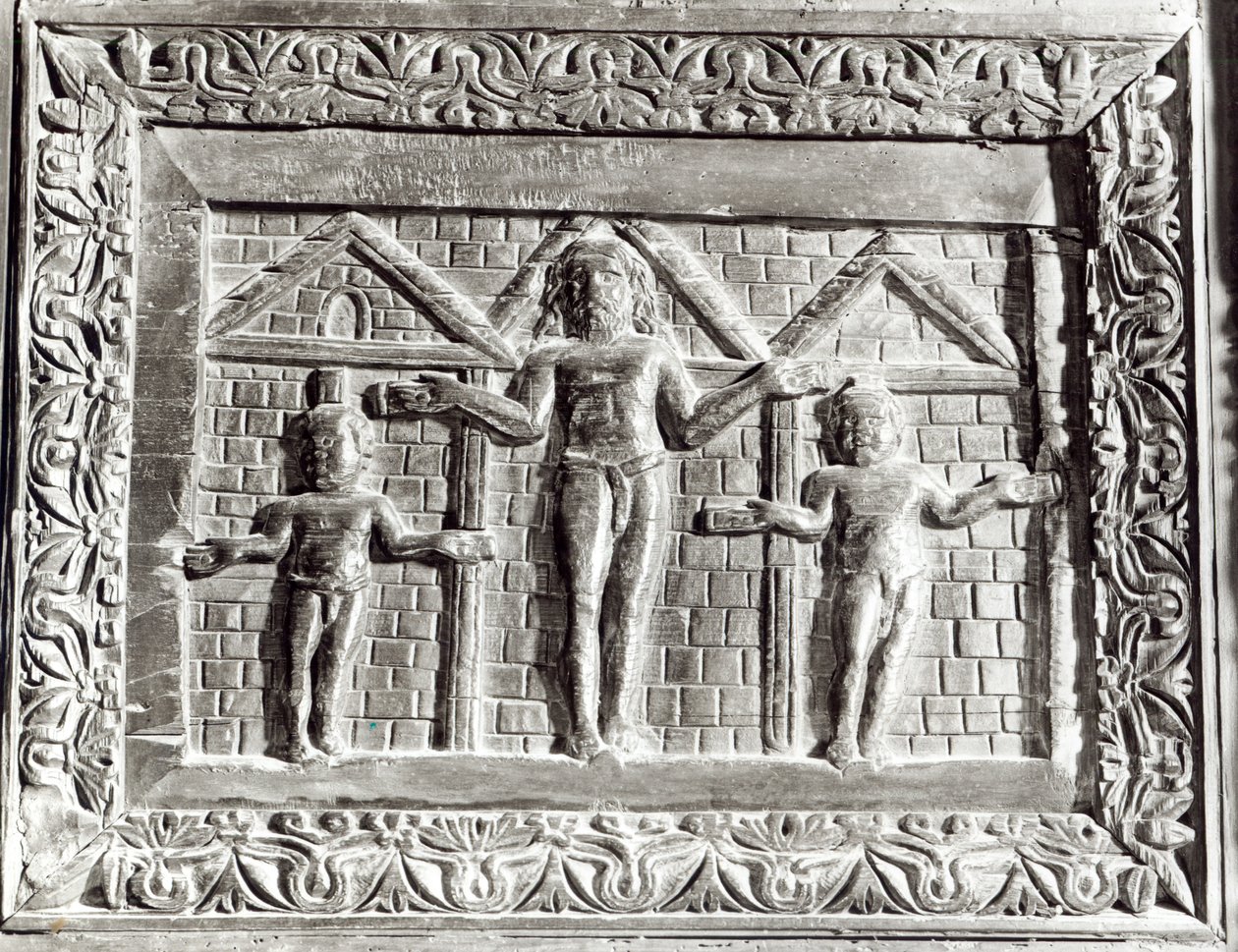 De kruisiging, paneel van een deur versierd met scènes uit het Oude en Nieuwe Testament door Paleo Christian