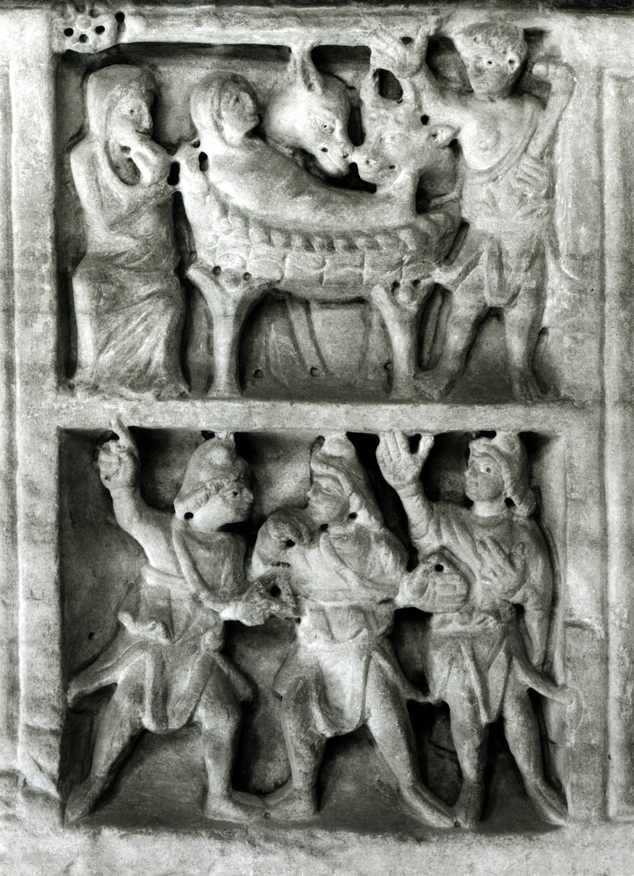 Detail van een reliëf van de Sarcofaag van de Geboorte door Paleo Christian