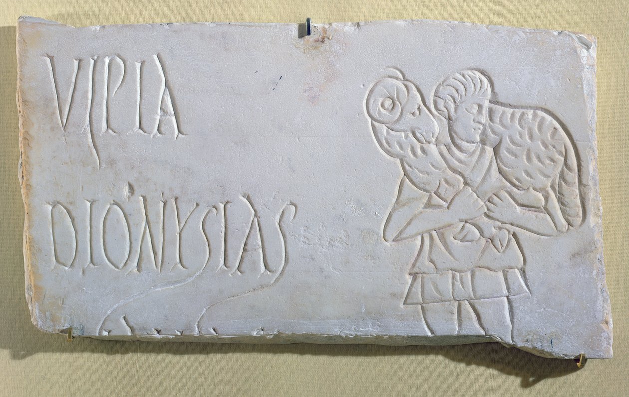 Epitaaf met een reliëf van de Goede Herder, uit de Catacomben van Sousse, 3e-4e eeuw door Paleo Christian
