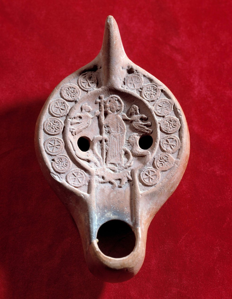 Paleochristelijke kunst: olielamp medaillon in terracotta door Paleo Christian