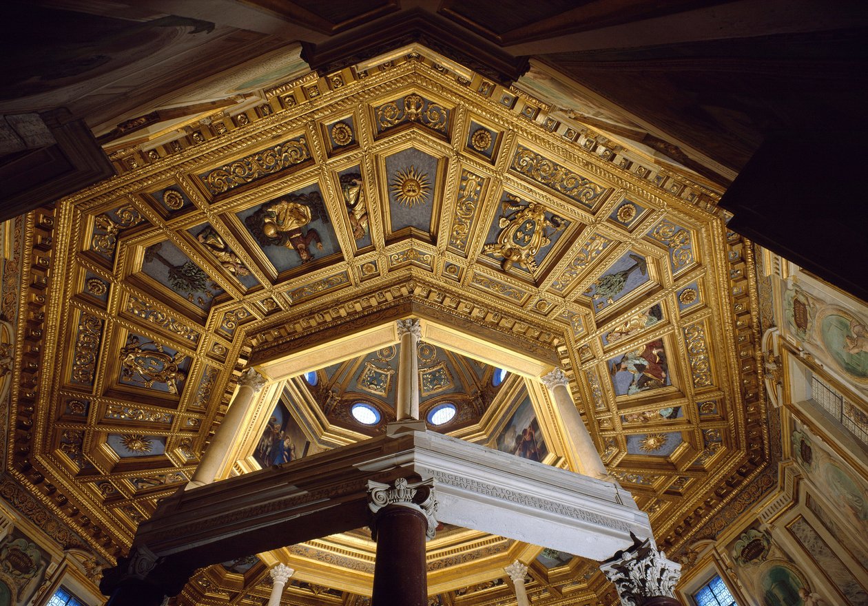 Gezicht op het gewelf binnen de Paleochristelijke doopkapel van San Giovanni in Laterano door Paleo Christian