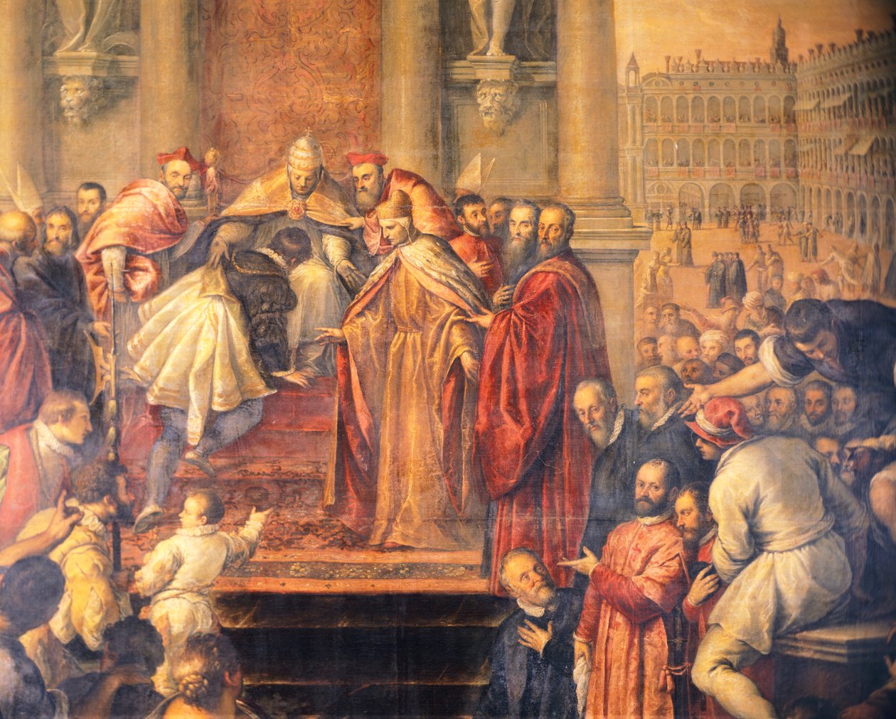 De paus stuurt de jonge Otto naar Barbarossa om vrede te onderhandelen door Palma Il Giovane