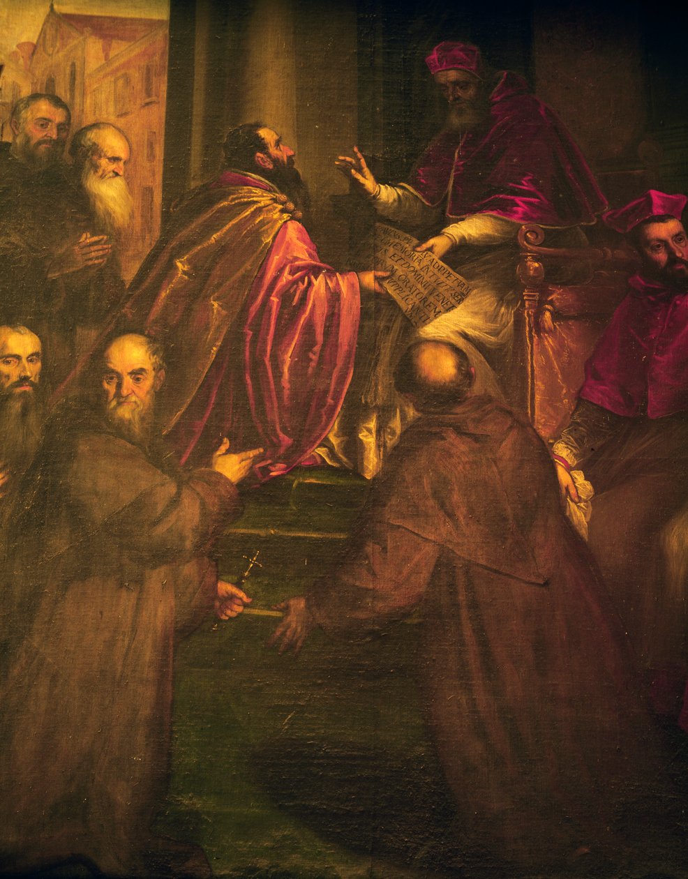 Paul IV overhandigt de pauselijke brief van de oprichting van de Orde van de Kruisvaarders (Crociferi) door Palma Il Giovane
