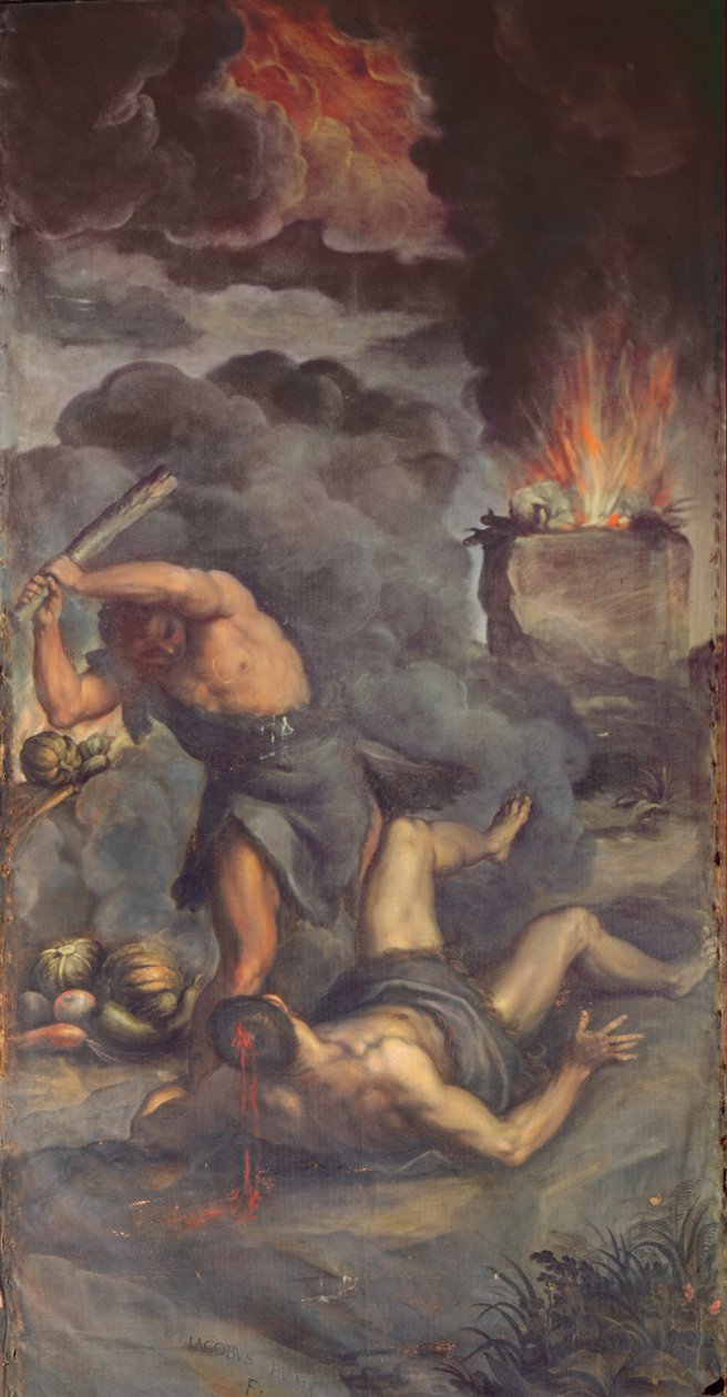 Interieur van orgelpaneeldeur met afbeelding van Kaïn en Abel, 1600 door Palma Il Giovane