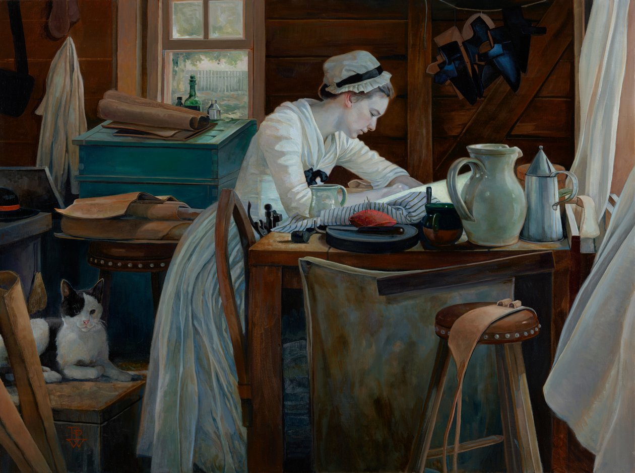 Vrouw aan het werk, 2017 (olieverf op doek) door Pamela Patrick White