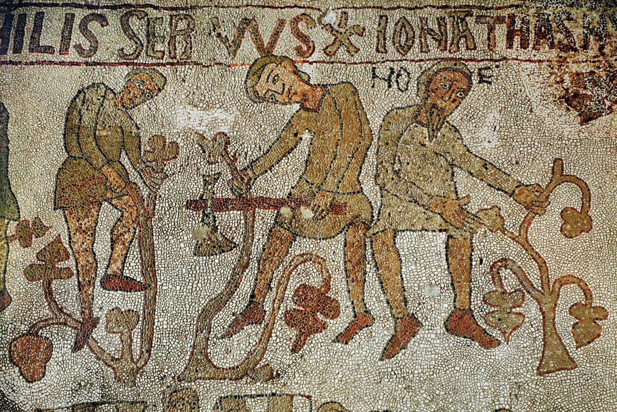 De zonen van Noach planten wijnstokken. Mozaïek (mozaïek) door Pantaleone Pantaleone