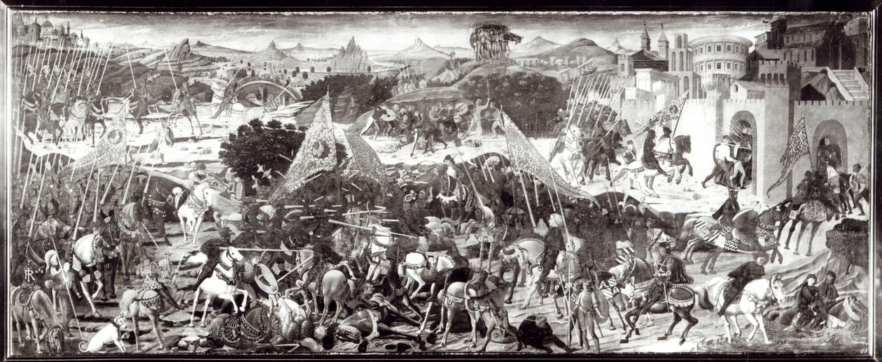 Romeinen en Galliërs vechten of De slag voor de poorten van Rome door Paolo Uccello