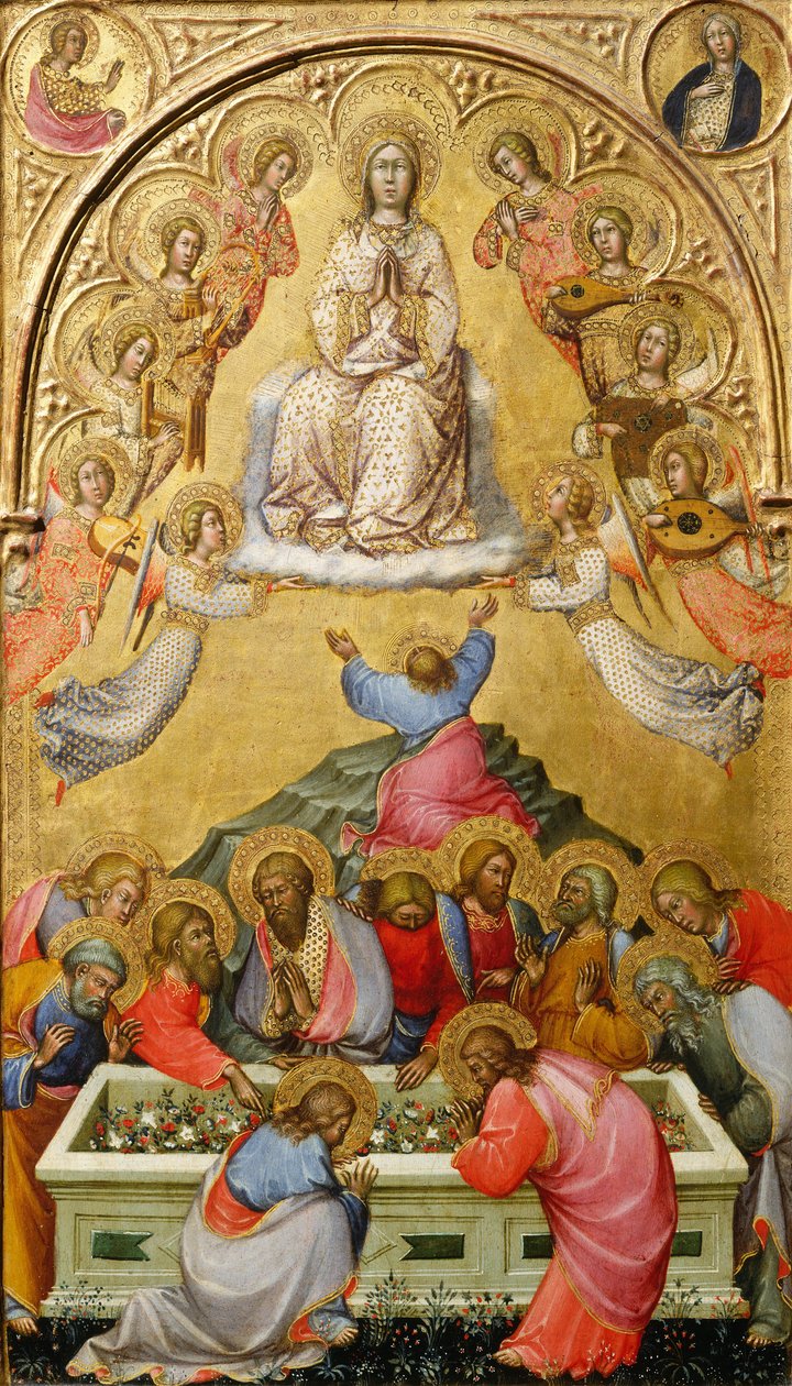 De Hemelvaart van de Maagd met bustes van de Aartsengel Gabriël en de Maagd van de Annunciatie, ca. 1400-5 door Paolo di Giovanni Fei