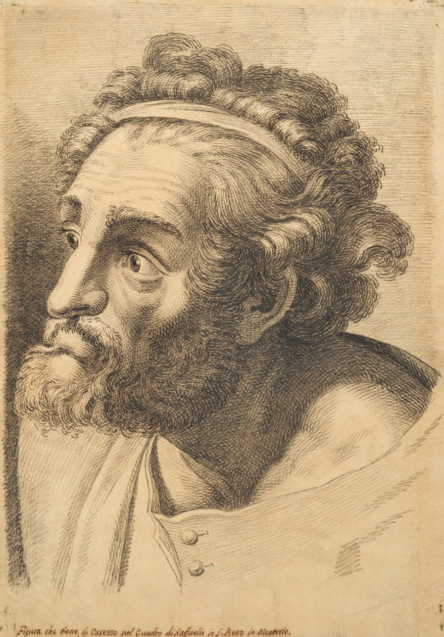 Hoofd van een bebaarde man, uit 42 Studies van Hoofden na Raphael door Paolo Fidanza