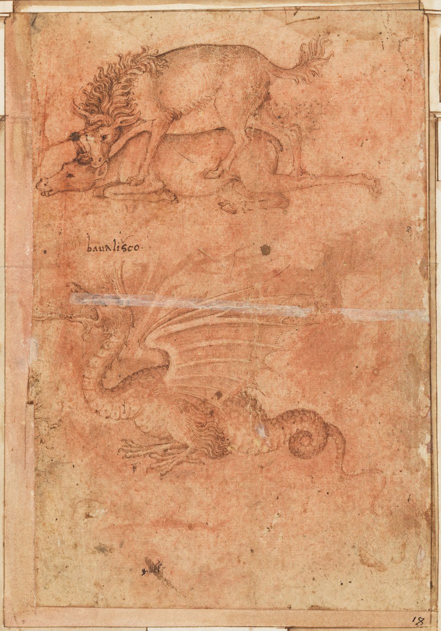 Ein Einhorn tötet eine Hirschkuh und einen Drachen door Paolo Uccello