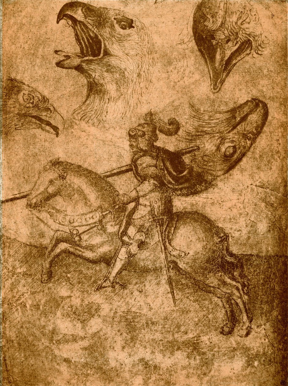 Ridder met lans en vogelstudies door Paolo Uccello