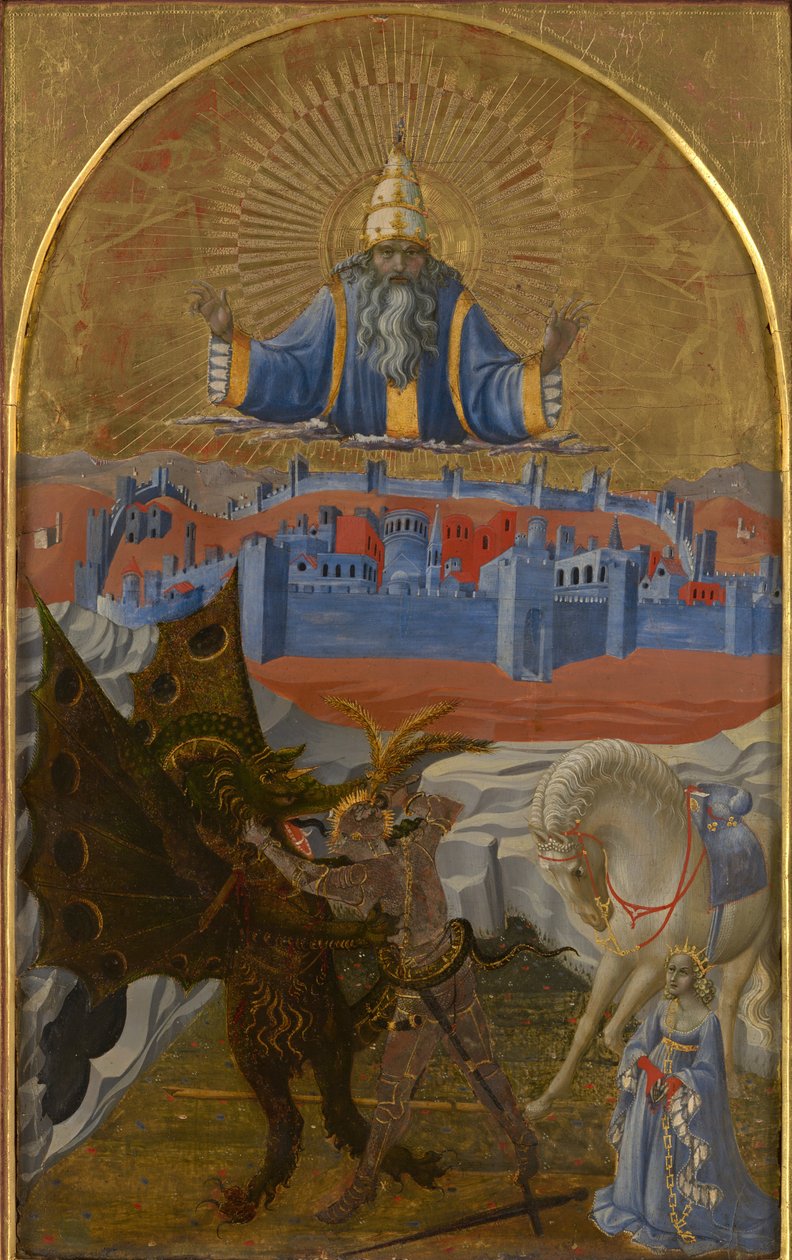 St. Georg tötet den Drachen door Paolo Uccello