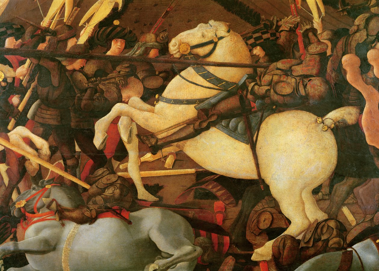 De Slag bij San Romano (detail van Bernardino della Ciarda die van zijn paard valt) door Paolo Uccello