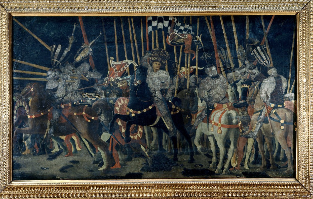 De tegenaanval van Micheletto da Cotignola (De Slag bij San Romano). Tweede episode die de tegenaanval van Micheletto da Cotignola illustreert. Schilderij door Paolo di Dono genaamd Paolo Uccello (1397-1475) door Paolo Uccello