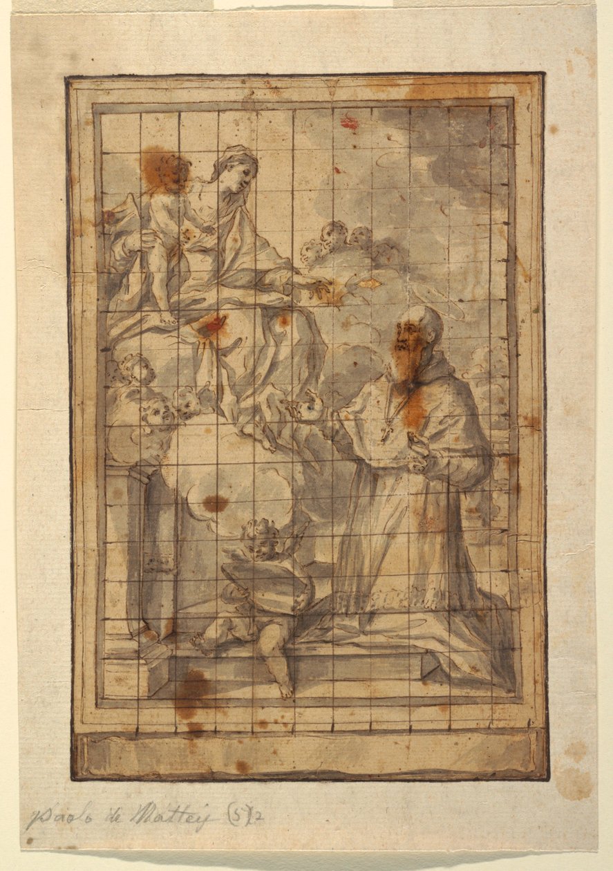 Tekening, Maagd en kind in glorie, ca. 1600-1700 door Paolo de Mattheis