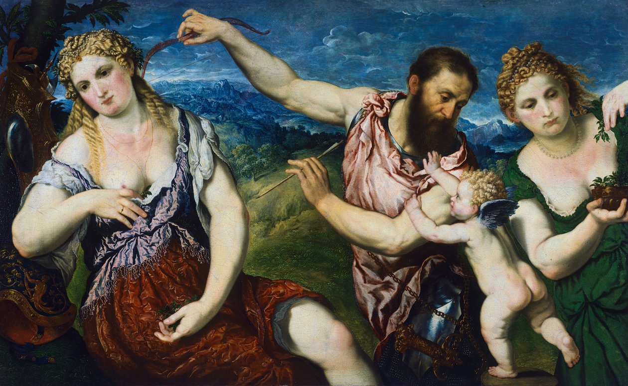 Allegorie met Mars, Venus, Flora en Cupido, ca. 1560 door Paris Bordone