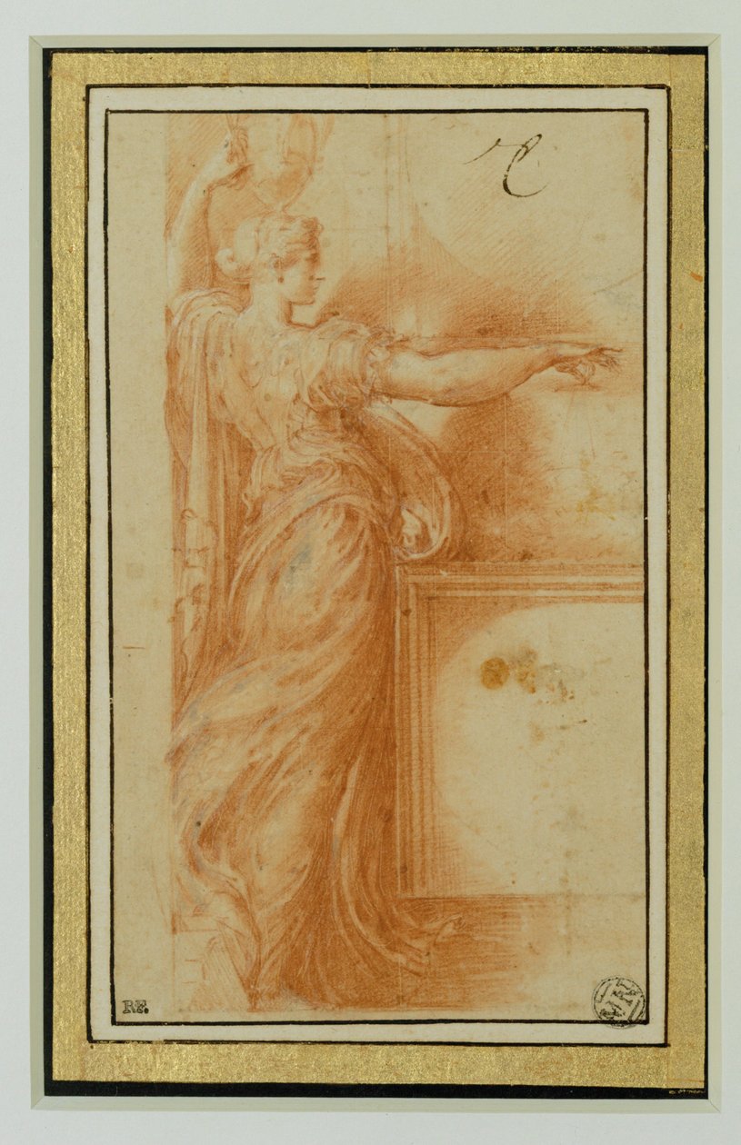 Een canephore. Sanguine, witte accenten, beige papier ... door Parmigianino (1503 40)