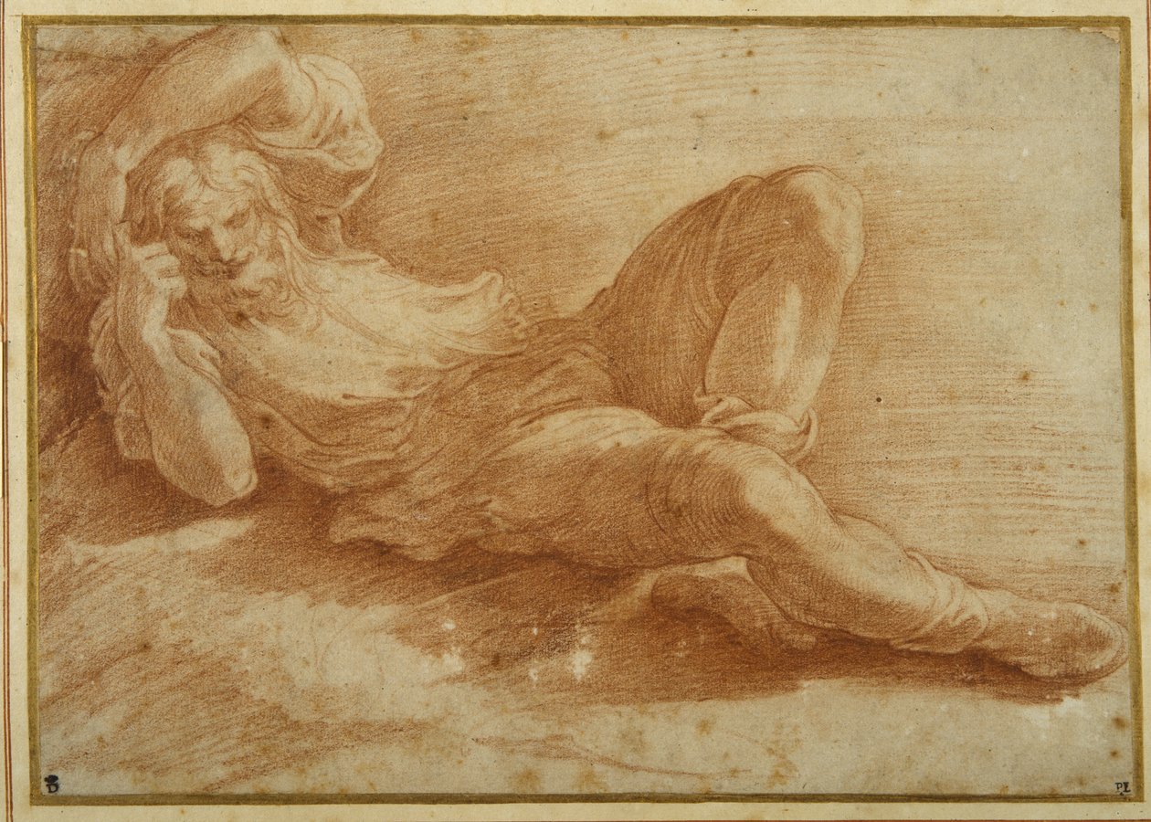 Bebaarde figuur, slapend door Parmigianino