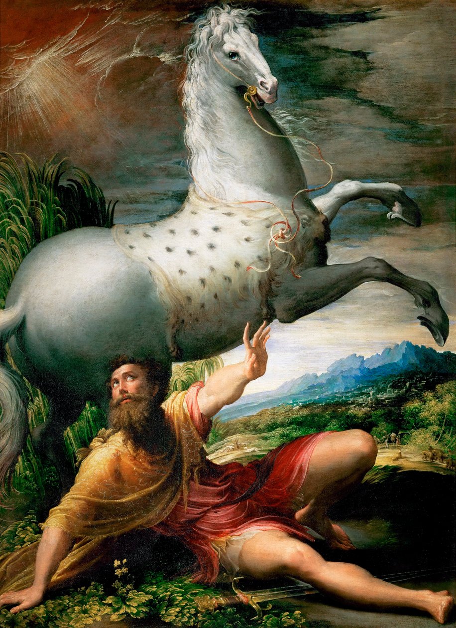 De bekering van Sint Paulus op de weg naar Damascus door Parmigianino