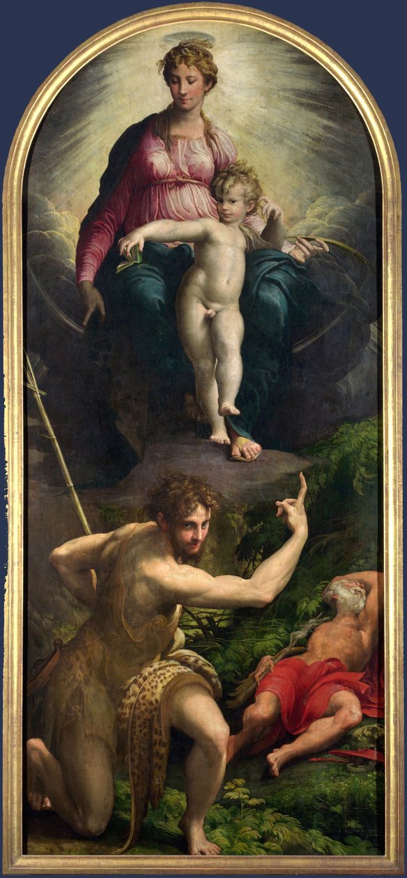 Madonna en Kind met St. Johannes en St. Hiëronymus door Parmigianino